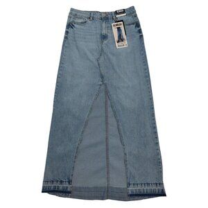 Vintage-Inspired Rewash High-Waist Maxi Skirt With Front Slit & Frayed Hem S. 11